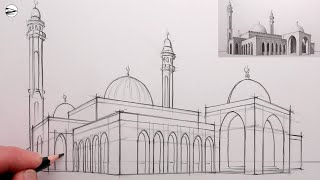 How to Draw a Mosque Realistic Pencil Drawing StepbyStep [upl. by Ettenad165]