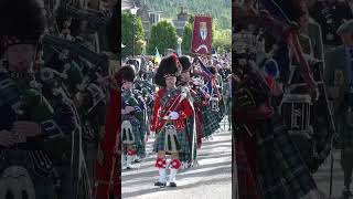 Drum Major with Ballater Pipe Band leading morning parade to the 2023 Braemar Gathering shorts [upl. by Nroht275]