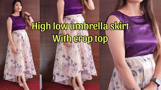 High low umbrella skirt with crop top cutting and stitching tutorials  Harsha designer [upl. by Novets]