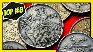 🚩 TOP 8 Monedas ESPAÑOLAS mas VALIOSAS 19391975  PESETAS El Mundo de las Monedas [upl. by Aihsetan857]