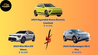 Compare 2024 Hyundai Kona Electric Limited vs 2024 Kia Niro EV Wave vs 2024 Volkswagen ID4 Pro [upl. by Ecienaj]