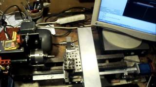 Tokarka CNC DIY test gwintowanie M10 falownik z PWM  enkoder [upl. by Epuladaug682]