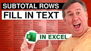 Excel Filling Text on Subtotal Rows  Episode 2257 [upl. by Natsreik793]