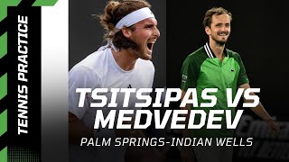 Daniil Medvedev vs Stefanos Tsitsipas Indian Wells tennis practice 🌴 tennis tennisplayer [upl. by Ahsinot]