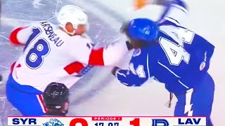 Vincent Arseneau Kale Kessy Fight  Arseneau Broken Finger  Syracuse Crunch Laval Rocket Highlights [upl. by Angelica769]