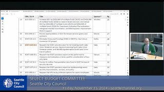 Seattle City Select Budget Committee 111524 Session II [upl. by Boarer]