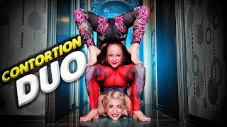 Contortion duo Flexible girls Alesya and Polina home stretching Flexshow [upl. by Okechuku]