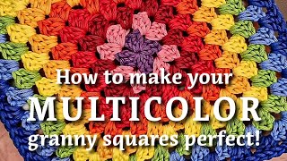 How to crochet perfect multicolor granny squares 🌈 Righthand 🌈 crochet tips grannysquares [upl. by Zebadiah]