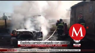 Explota camión cargado cilindros de gas en Tonalá [upl. by Marmawke312]