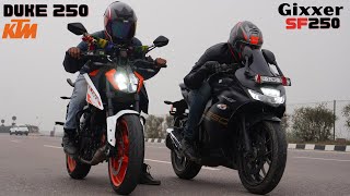 2024 Duke 250 vs Suzuki Gixxer SF 250 Drag Race [upl. by Sakhuja948]