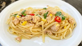 LINGUINE AL TONNO E LIMONE how to cook tuna lemon pasta the Italian way in 15 min  100 natural [upl. by Feodore]