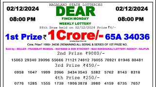 Nagaland Lottery Sambad 8pm 021224 Dear Lottery Result fax [upl. by Lilah]