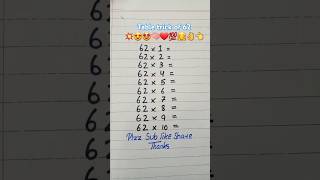 Multiplication table trick of 62🤗🧠❤💯👌 maths multiplication table mathstricks shorts foryou [upl. by Edniya128]