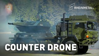 Rheinmetall Air Defence Skynex truckmounted engaging drone swarm [upl. by Flavia]