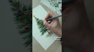 Watercolor Christmas tree christmas Merry Christmas 🎄🎁 rockinaroundthechristmastree [upl. by Ayisan]