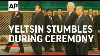 UZBEKISTAN RUSSIAN PRESIDENT YELTSIN STUMBLES DURING CEREMONY [upl. by Zed]