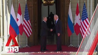 Biden and Putin shake hands as USRussia summit begins in Geneva [upl. by Daitzman]