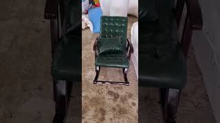 Sheesham Wood Rocking Chair with Leatherette Green Cushion [upl. by Deeraf]