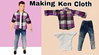 How To Make Ken Doll Clothes  Making Jeans and shirt For Ken Doll  D Creating [upl. by Bostow67]