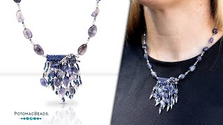 Iolite Fringe Peyote Beaded Necklace  DIY Jewelry Making Tutorial by PotomacBeads [upl. by Ham]