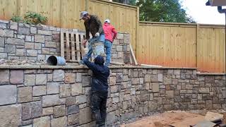 How to build Ashlar Stone Walls with Flagstone Cap amp Stairs DIY Part 2 hardscapes retainingwall [upl. by Gottwald]