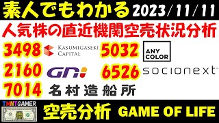 【空売分析】3498 霞ヶ関キャピタル！2160 GNI！5032 ANYCOLOR！7014 名村造船所！6526 ソシオネクスト！【20231111】 [upl. by Isoais]