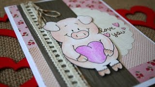 Valentine Card Series 2015 12 Spectrum Noir Colored Pencils and Gerda Steiner Designs Valnetine Pig [upl. by Ahsilav658]