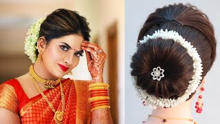 simple bun hairstyle with gajra for women [upl. by Evers]