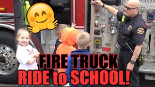 KAIA gets to RIDE in a FIRE TRUCK to SCHOOL FAMILY VLOG The TOYTASTIC Sisters [upl. by Aldwon]