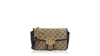 Gucci GG Marmont Canvas Matelasse Mini Flap Shoulder Bag Beige Black [upl. by Naloj102]