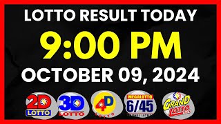 Lotto Result Today 9PM Draw October 9 2024  2D 3D Swertres 4D 645 655 PCSOlotto [upl. by Ingeberg898]