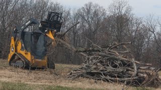 John Deere 317G Skid steer with the Danuser Intimidator Tree Puller  Building a Weekend Bonfire [upl. by Seaton242]