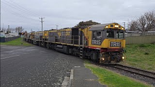 TasRail TR15 TR16 TR01 36 train crossing Water Street Ulverstone [upl. by Nailuj9]