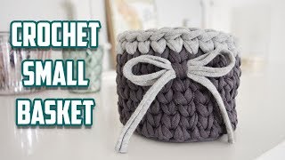 MINI CROCHET BASKET WITH TSHIRT YARN  CJ Design ♡ [upl. by Iridissa]