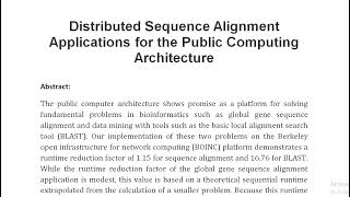 Distributed Sequence Alignment Applications for the Public Computing Architecture [upl. by Toogood]