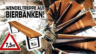 Wir bauen eine WENDELTREPPE aus BIERBÄNKEN für unser Baumhaus [upl. by Ardnasyl]