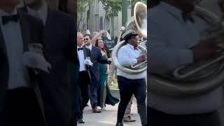 Wedding party marches to a brass band on St Charles Ave in Uptown New Orleans neworleans wedding [upl. by Godfree149]