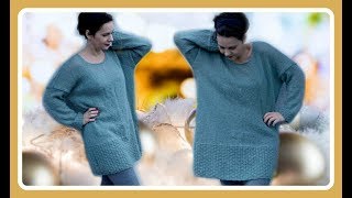 EINFACHER OVERSIZE PULLOVER STRICKEN ANLEITUNG FÜR ANFÄNGER [upl. by Ahsyla157]