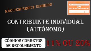 Qual o código correto de contribuição para o Contribuinte Individual  INSS  11 ou 20 [upl. by Guidotti514]