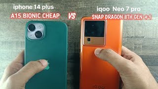 A15 BIONIC CHIP VS SNAPDRAGON 8 GEN1⚡ iPhone 14 plus vs IQOO NEO 7pro trending viral iphone [upl. by Veron]