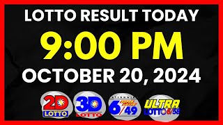 Lotto Result Today 9PM Draw October 20 2024  2D 3D Swertres 649 658 PCSOlotto [upl. by Eciuqram]