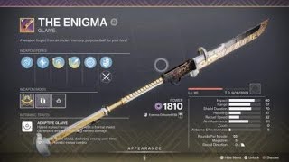 Destiny 2 Crafting Personal God Roll The Enigma [upl. by Fineman]