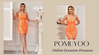 POMUYOO  Orange Sequins Mini Party Dress style dress homecomingdress partydress [upl. by Rip]