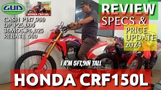 REVIEW  HONDA CRF 150L RED para sa SPECS amp PRICE UPDATE JANUARY 2024  GUD MOTO CEBU  FPC [upl. by Lewendal]