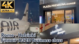 4K Finnair A320 Business Class Rome  Helsinki  Rome airport lounge  Plaza Premium Priority Pass [upl. by Albric]