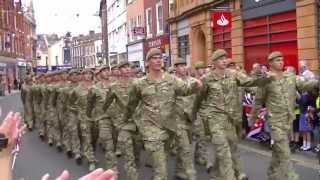 2 Mercian Queens Royal Hussars and Grenadier Guards march in Worcester [upl. by Eelyak]