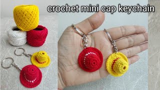 crochet cap keychain Easy method step by step tutorial🤗mini cap keychaincrochet het keychain 🗝️ [upl. by Ymmac]