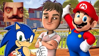 Hello Neighbor  New Secret Neighbor Santa Sonic Aaron Mario History Gameplay Walkthrough [upl. by Ateikan57]