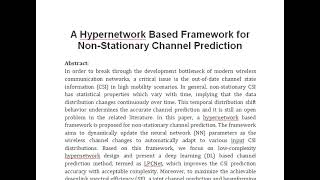 A Hypernetwork Based Framework for Non Stationary Channel Prediction [upl. by Krock]