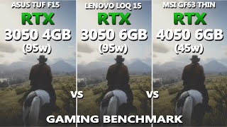 RTX 3050 4GB 95w vs 3050 6GB 95w vs 4050 6GB 45w Gaming Benchmark Test  Which one is good [upl. by Nywrad]